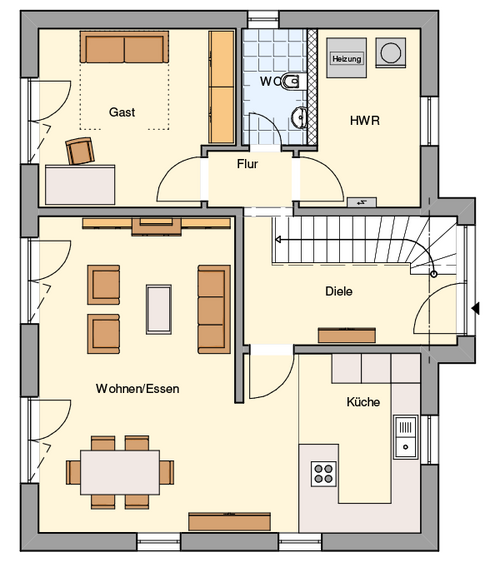 EWA-Landhaus Friesland 152qm Massivhausbau Leipzig Halle Wittenberg Grundriss Erdgeschoss