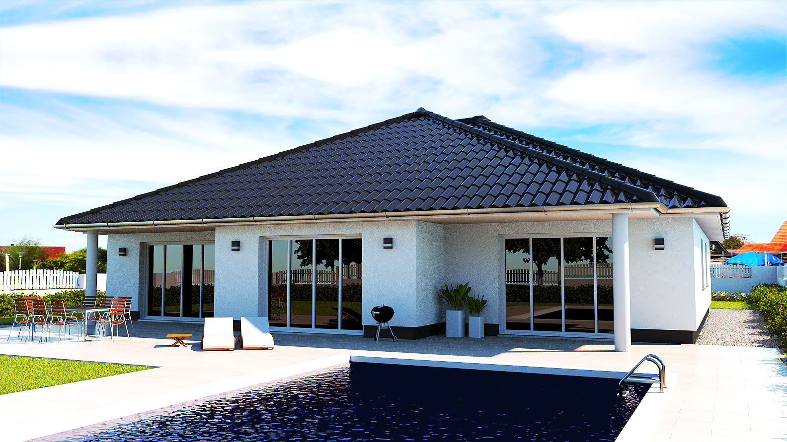 EWA-Bungalow-Elbblick-157qm-Massivhausbau-Berlin-Brandenburg-Potsdam-Rückansicht EWA-Bungalow Elbblick 157qm Massivhausbau Berlin Brandenburg Potsdam Rückansicht