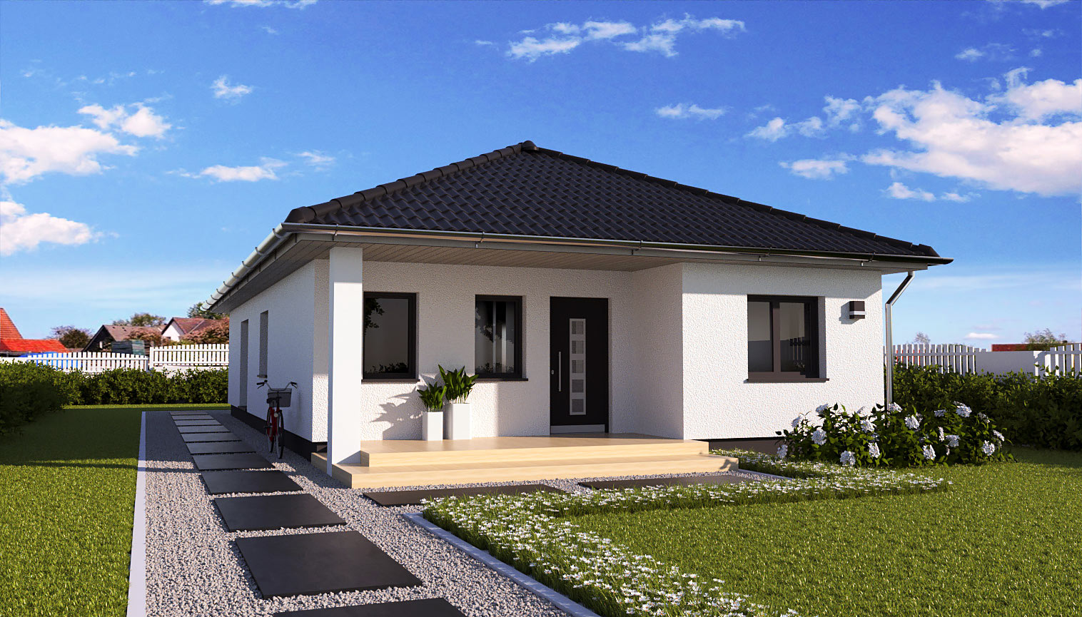 EWA-Bungalow Spreeblick 116qm Massivhausbau Leipzig Halle Wittenberg Vorderansicht