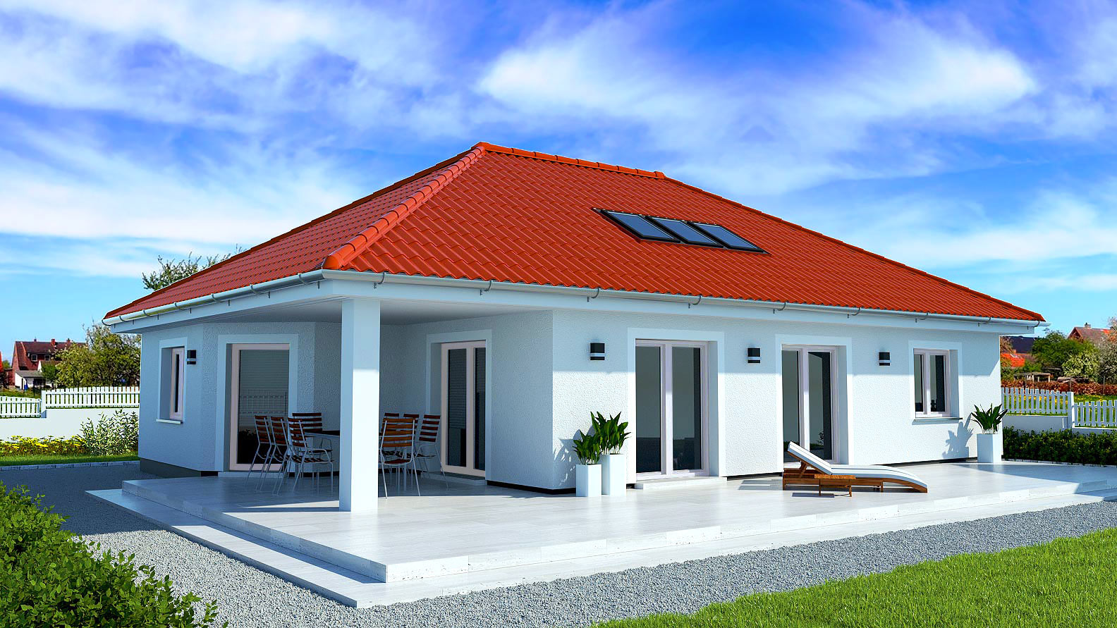 EWA-Bungalow-Usedom-177qm-Hausbau-Berlin-Brandenburg-Magdeburg-Rückansicht-weiße-Fensterrahmen EWA-Bungalow Usedom 177qm Hausbau Berlin Brandenburg Magdeburg Rückansicht weiße Fensterrahmen