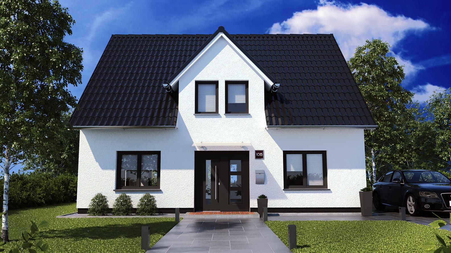 EWA-Landhaus-Prignitz-187qm-Massivhausbau-Leipzig-Halle-Wittenberg-Vorderansicht EWA-Landhaus Prignitz 187qm Massivhausbau Leipzig Halle Wittenberg Vorderansicht