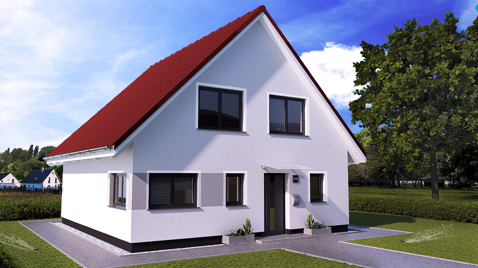 EWA-Landhaus-Uckermark-130qm-Hausbau-Berlin-Brandenburg-Magdeburg-Vorderansicht-rotes-Dach EWA-Landhaus Uckermark 130qm Hausbau Berlin Brandenburg Magdeburg Vorderansicht rotes Dach