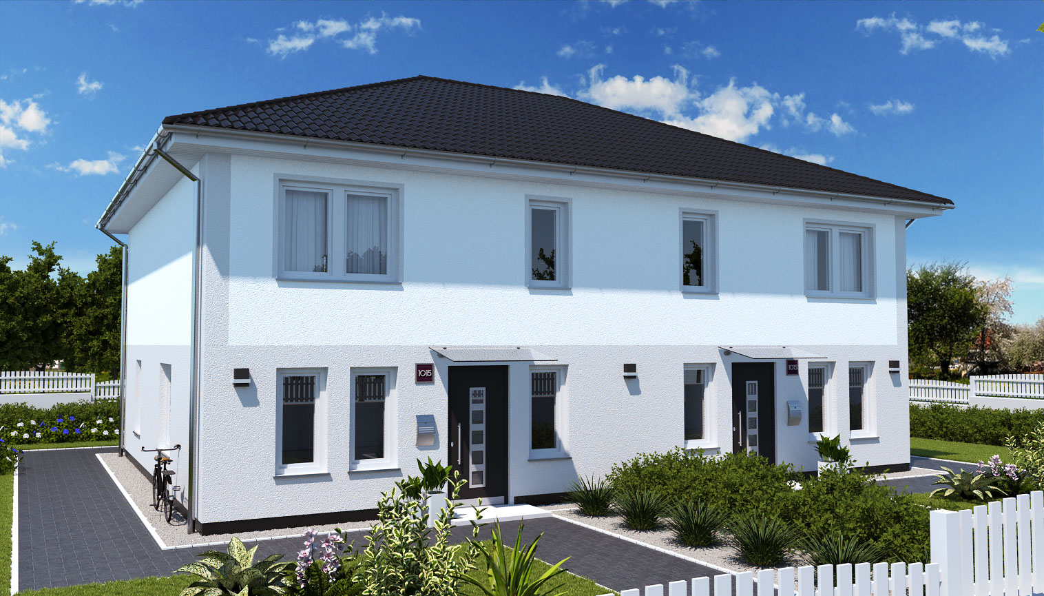 EWA-Doppelhaus-Werder-254qm-Hausbau-Berlin-Brandenburg-Potsdam-Vorderansicht EWA-Doppelhaus Werder 254qm Hausbau Berlin Brandenburg Potsdam Vorderansicht