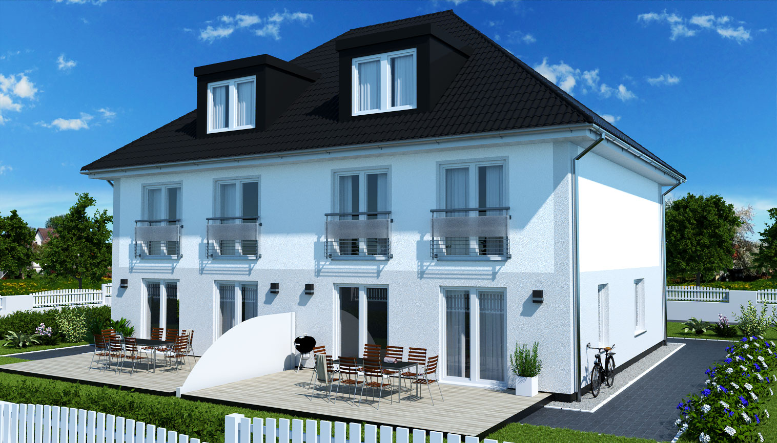 EWA-Doppelhaus-Werder-Exklusiv-344qm-Hausbau-Berlin-Brandenburg-Potsdam-Rückansicht EWA-Doppelhaus Werder Exklusiv 344qm Hausbau Berlin Brandenburg Potsdam Rückansicht