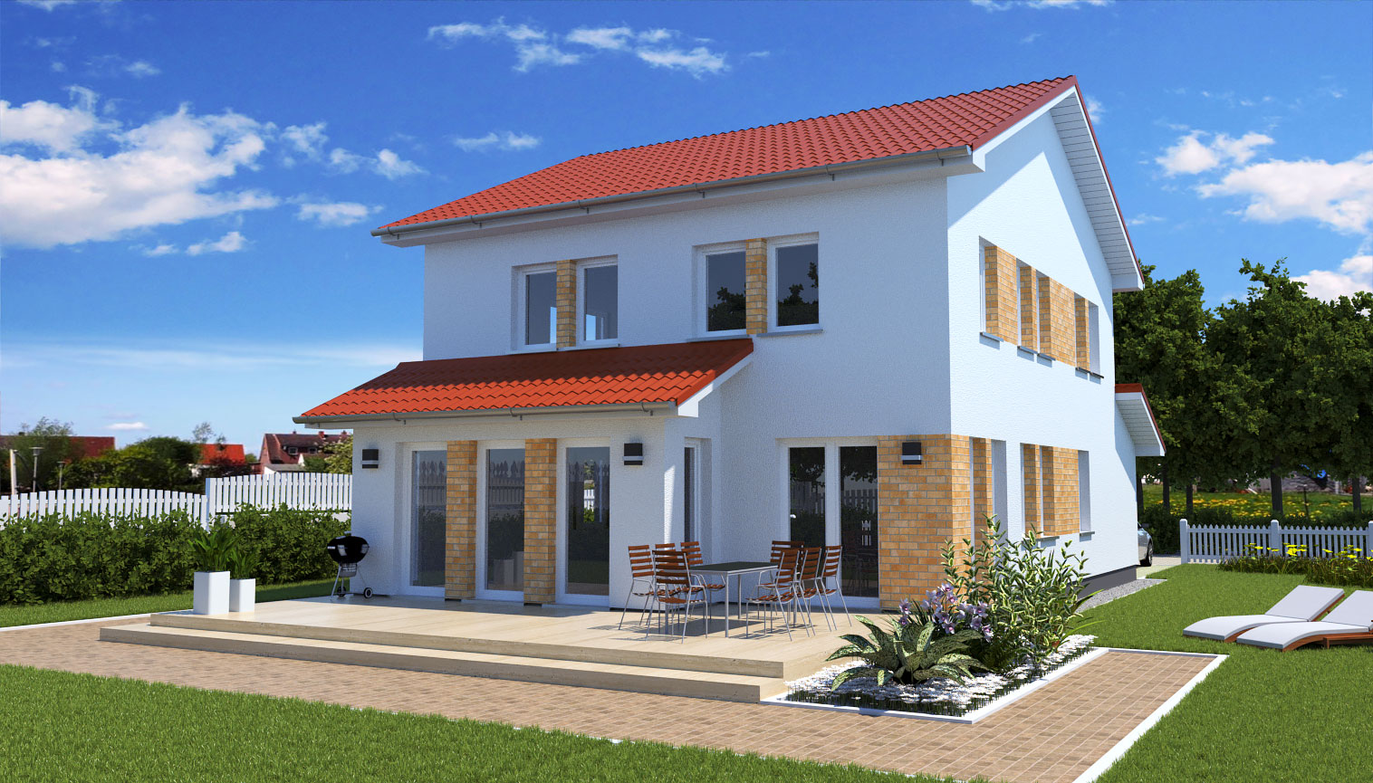 EWA-Stadtvilla-Hamburg-SD-156qm-Hausbau-Berlin-Brandenburg-Magdeburg-Rückseite-weiße-Fensterrahmen EWA-Stadtvilla Hamburg SD 156qm Hausbau Berlin Brandenburg Magdeburg Rückseite weiße Fensterrahmen