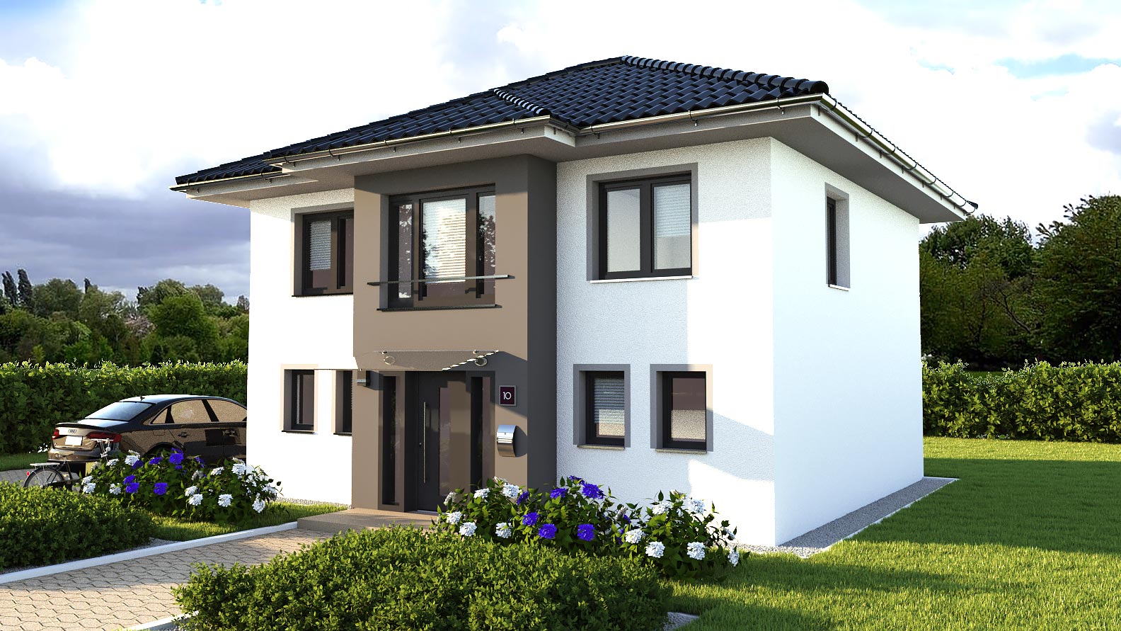 EWA-Stadtvilla-Lichterfelde-163qm-Massivhausbau-Leipzig-Halle-Wittenberg-Vorderansicht EWA-Stadtvilla Lichterfelde 163qm Massivhausbau Leipzig Halle Wittenberg Vorderansicht