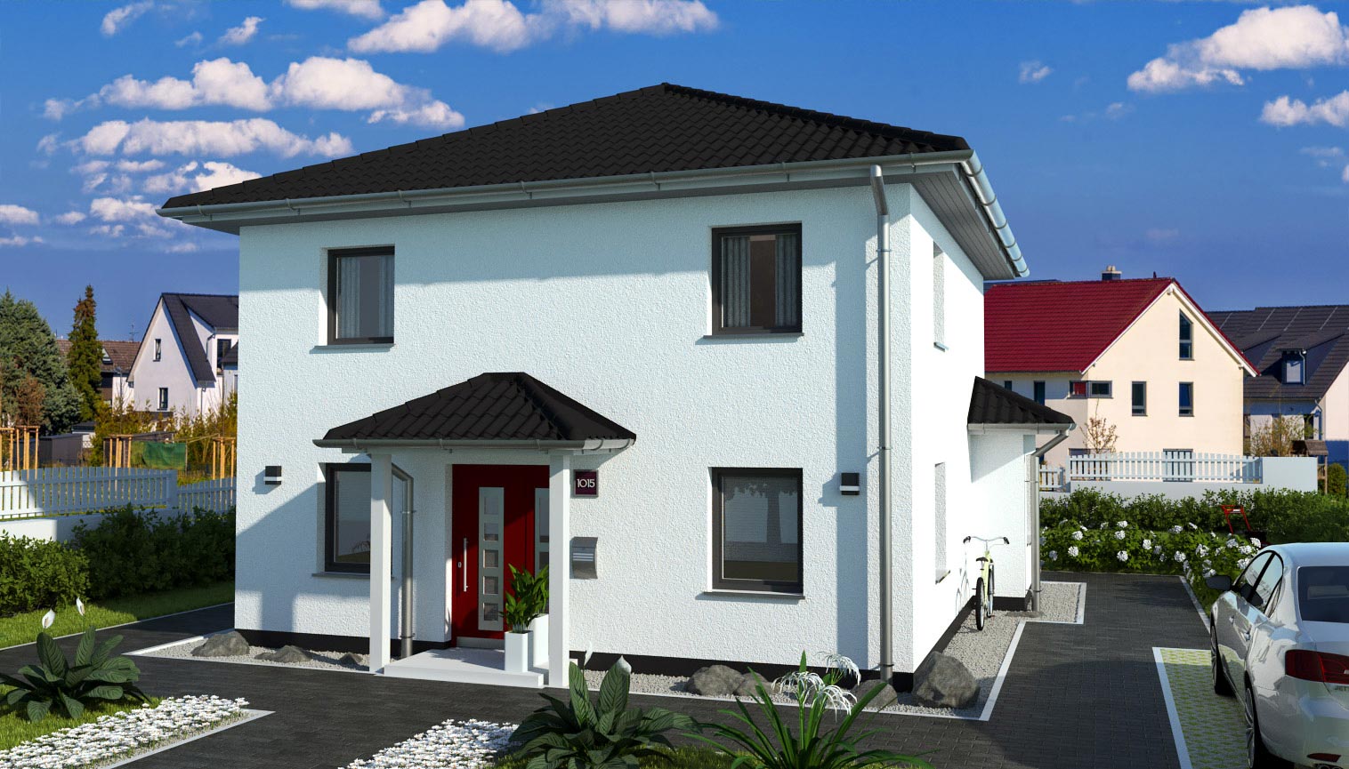 EWA-Stadtvilla Toskana 136qm Hausbau Berlin Brandenburg Potsdam Vorderansicht